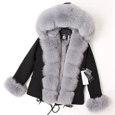 MAOMAOKONG 2025 Real Fur Coat New Fashion Fox Fur Collar Winter Women's clothing Removable Lining Thickened Jacket Short Parka