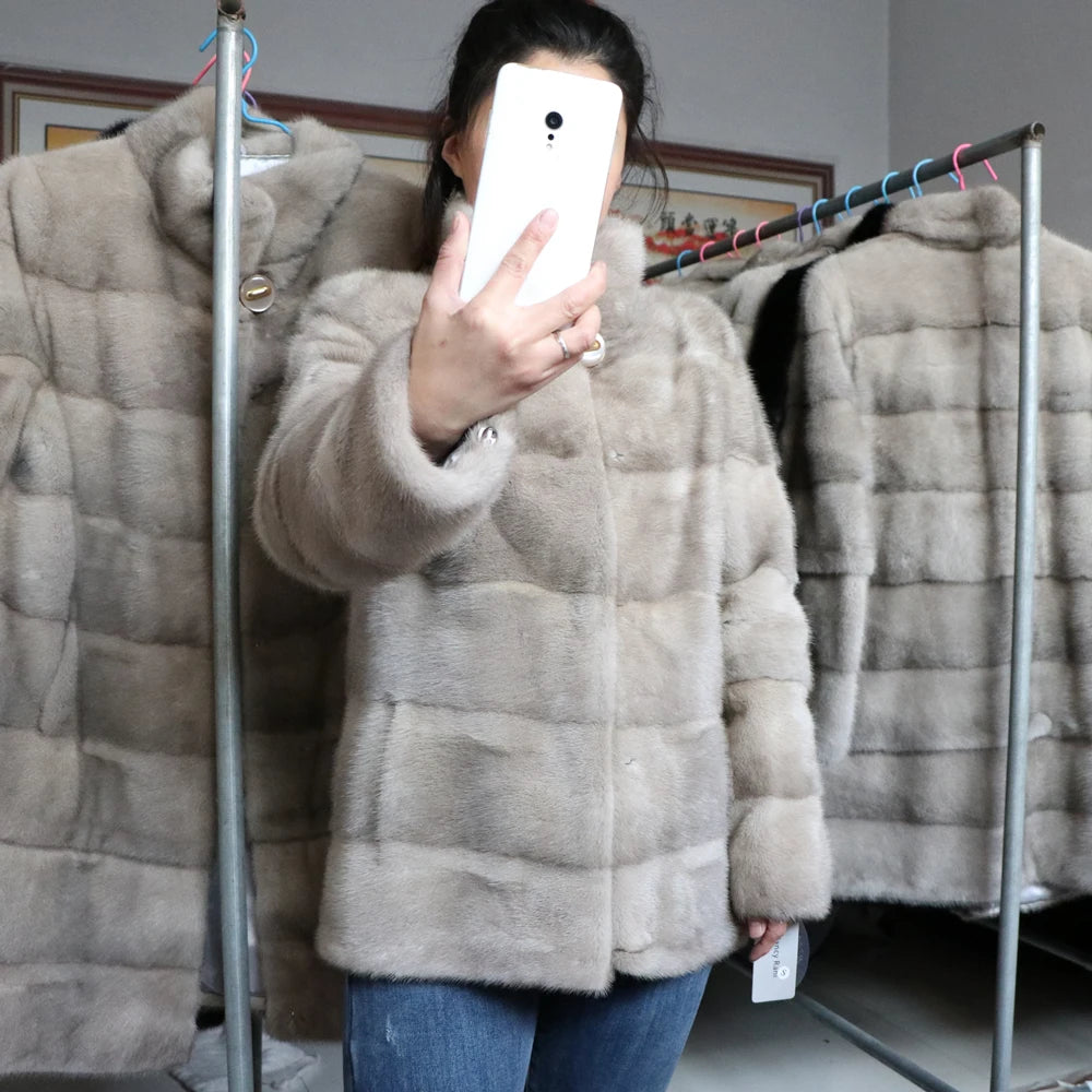 Fancy Rani Real Mink Fur Coat Natural Mink Clothing Short Style Winter Fashion For Women 2024 Plus Size Customizable