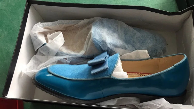 Qianruiti Claasic Bowknot Men Dress Shoes Handmade Patent Men's Banquet Loafers White Slip-on Belgian Style Business Shoe