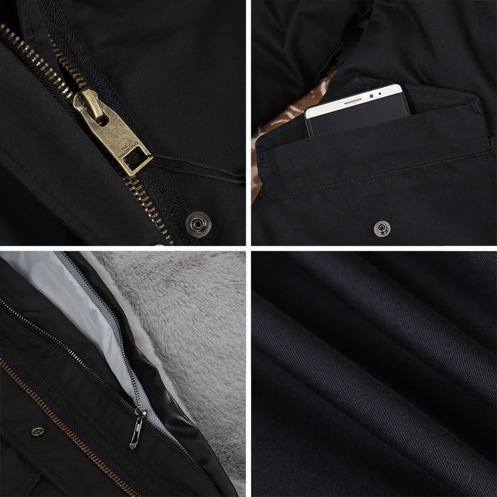 MAOMAOKONG 2025 Real Fur Coat New Fashion Fox Fur Collar Winter Women's clothing Removable Lining Thickened Jacket Short Parka