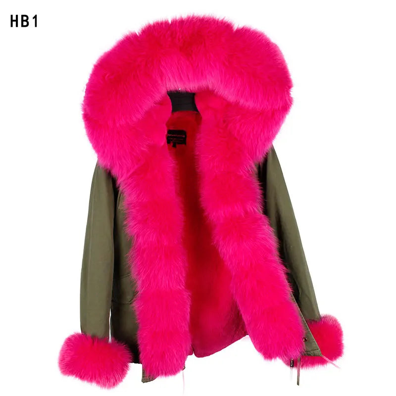 MAOMAOKONG 2025 Real Fur Coat New Fashion Fox Fur Collar Winter Women's clothing Removable Lining Thickened Jacket Short Parka