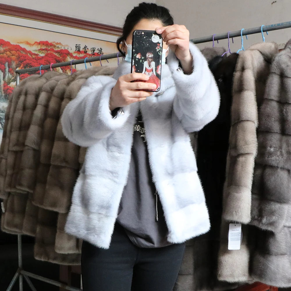 Fancy Rani Real Mink Fur Coat Natural Mink Clothing Short Style Winter Fashion For Women 2024 Plus Size Customizable