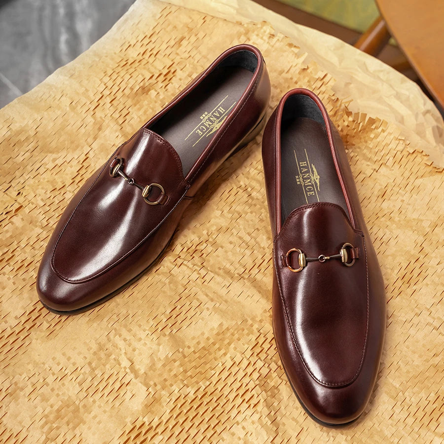 "2025 Men's Luxury Horsebit Loafers | Premium Cowhide Leather Business Casual Shoes | Italian Style Slip-On Dress Shoes