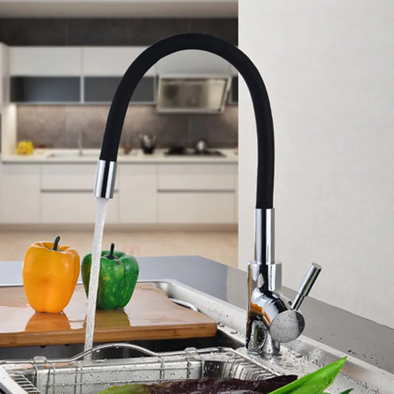 Rotatable Universal Bending Kitchen Sink Hot and Cold Dual-use Faucet 304 Stainless Steel Silicone Tube Sink Faucet