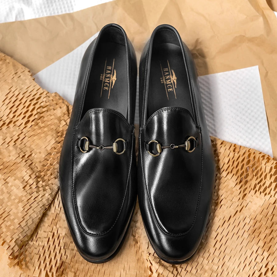 "2025 Men's Luxury Horsebit Loafers | Premium Cowhide Leather Business Casual Shoes | Italian Style Slip-On Dress Shoes