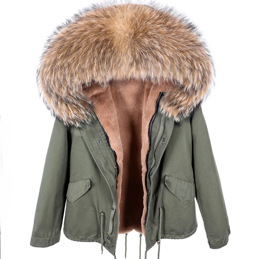 MAOMAOKONG 2025 Real Fur Coat New Fashion Fox Fur Collar Winter Women's clothing Removable Lining Thickened Jacket Short Parka