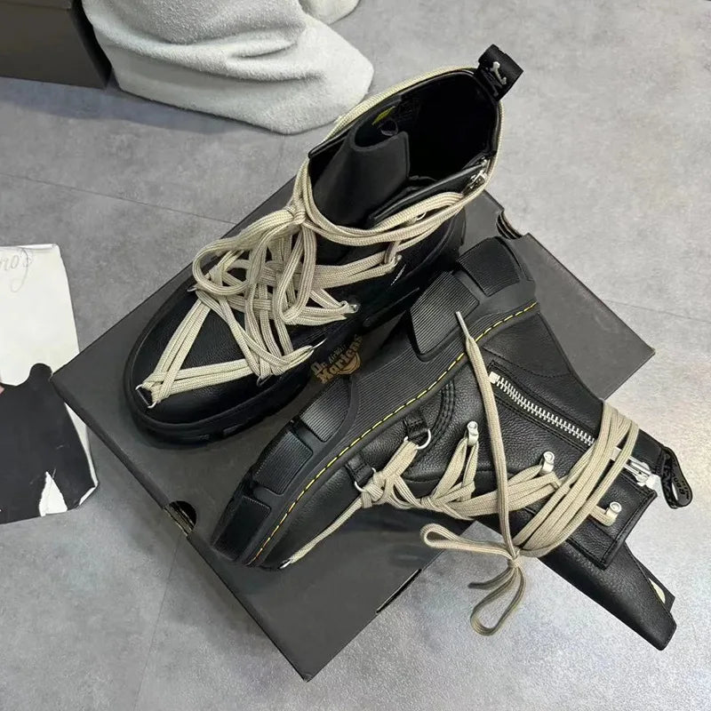2025 New Desert Punk Style Women's Shoes British Style Multi-Lace Casual Boots Wilderness Style Thick-Soled Street Style Riding Boots