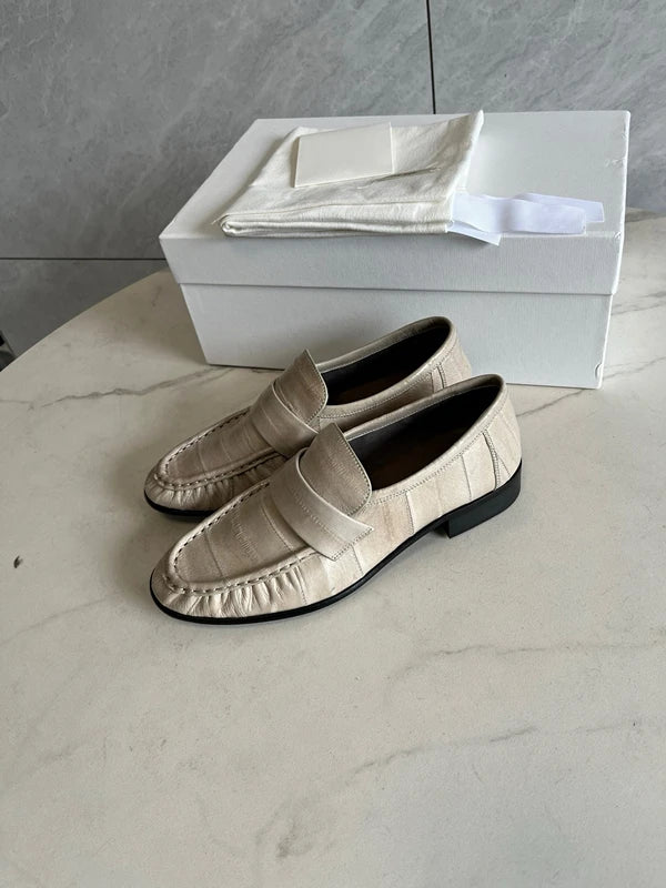 Jenny&Dave Fashionable Leather Retro Crocodile Leather Loafers Shoes Women Nordic Minimalist And Casual Flat Shoes