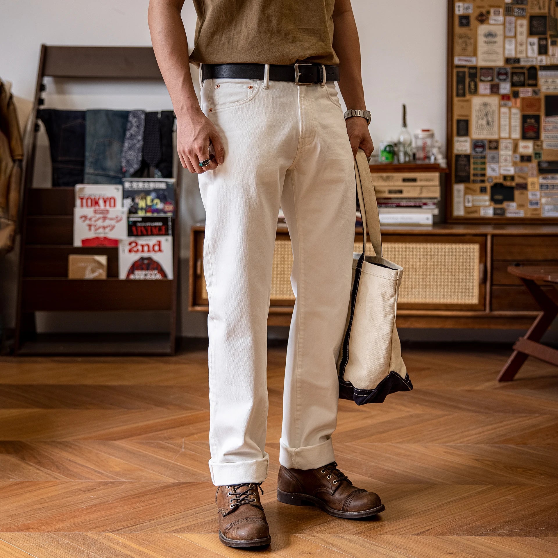 710-0003 Heavy Weight Indigo Selvage Washed 14oz Pants Sanforized Thick Raw Denim Jean Red Tornado