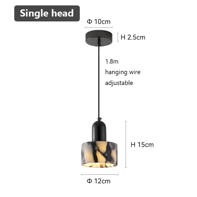 Luxury Black Round Natural Stone Pendant Lamp High-end Bedroom Bedside LED Chandelier Living room Decoration Home Hanging Lights