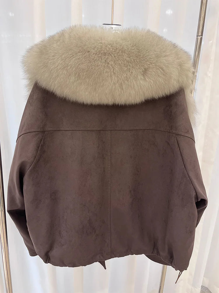2025 New Fashion Winter Natural Real Fox Fur Collar Goose Down Parkas Jackets Womens Luxury Clothing