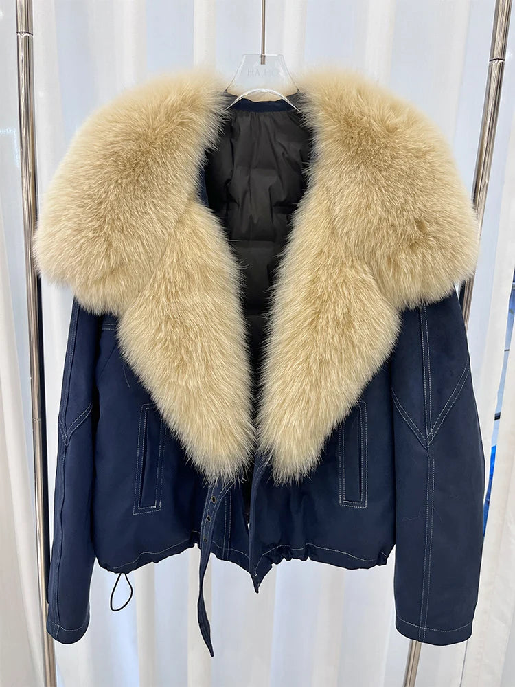 2025 New Fashion Winter Natural Real Fox Fur Collar Goose Down Parkas Jackets Womens Luxury Clothing