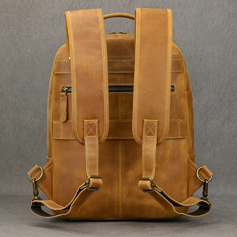 Fasshion Leather Backpack For Men Male Luxury Laptop Bagpack Bag Genuine Leather Male Backpack Travel Bag Vintage Style Men Bag