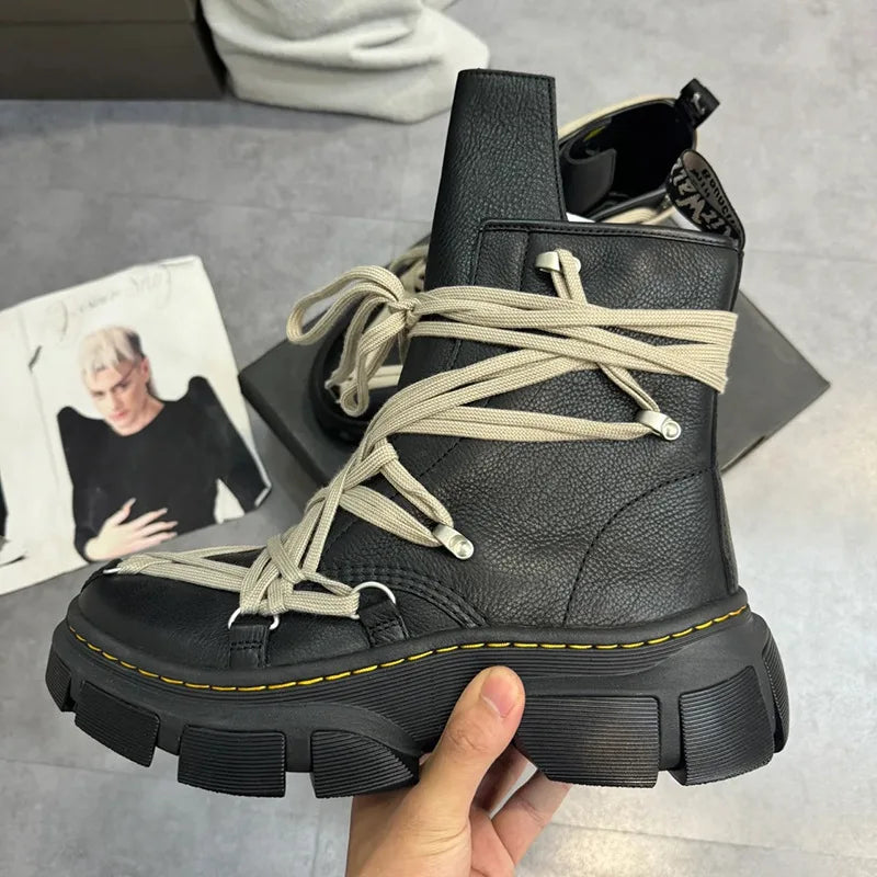 2025 New Desert Punk Style Women's Shoes British Style Multi-Lace Casual Boots Wilderness Style Thick-Soled Street Style Riding Boots