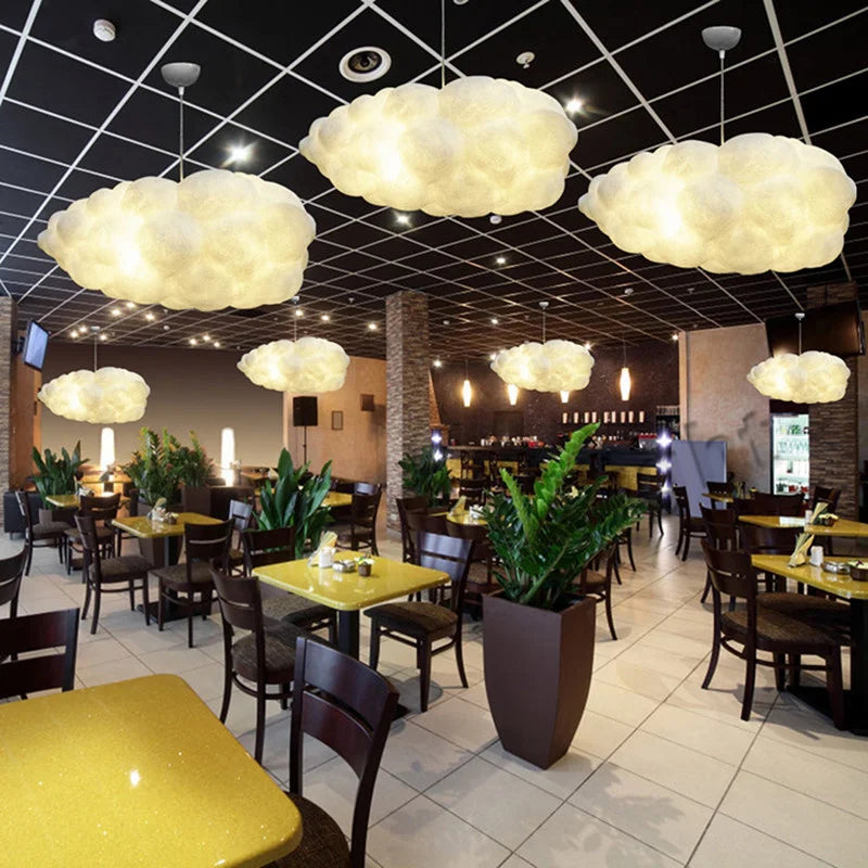 White Floating Cloud Ceiling Chandelier Cotton Lampshade Hanging Lamp Clothing Store Shopping Bedroom Living Room Lighting Decor