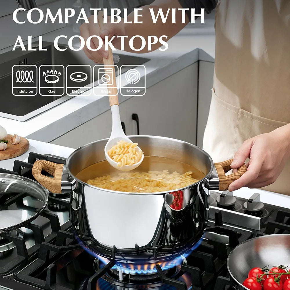 CSK Stainless Steel Pot 8 Quart Stock Pot with Visible Lid for Soup Pasta Vegetable Double Handle Dishwasher Safe