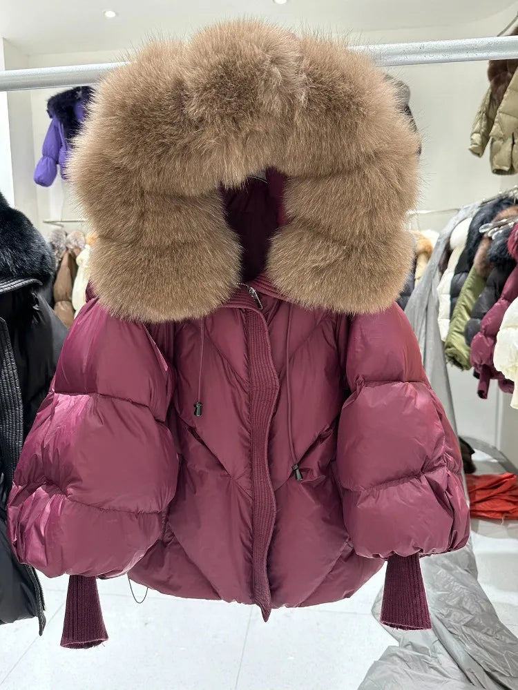OFTBUY Loose Hooded Real Fox Fur Collar Puffer Jacket Women New Winter Oversize Clothing Thick Warm Raccoon Fur Down Coat Female