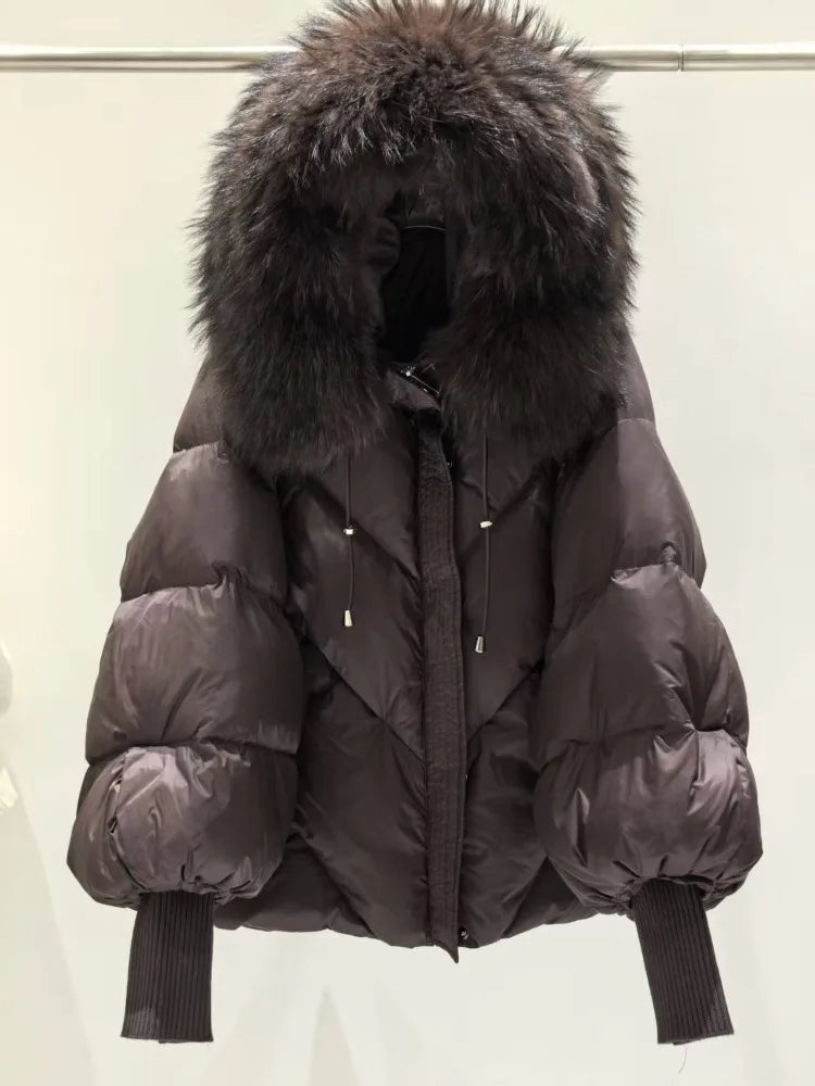 OFTBUY Loose Hooded Real Fox Fur Collar Puffer Jacket Women New Winter Oversize Clothing Thick Warm Raccoon Fur Down Coat Female