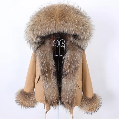 MAOMAOKONG 2025 Real Fur Coat New Fashion Fox Fur Collar Winter Women's clothing Removable Lining Thickened Jacket Short Parka