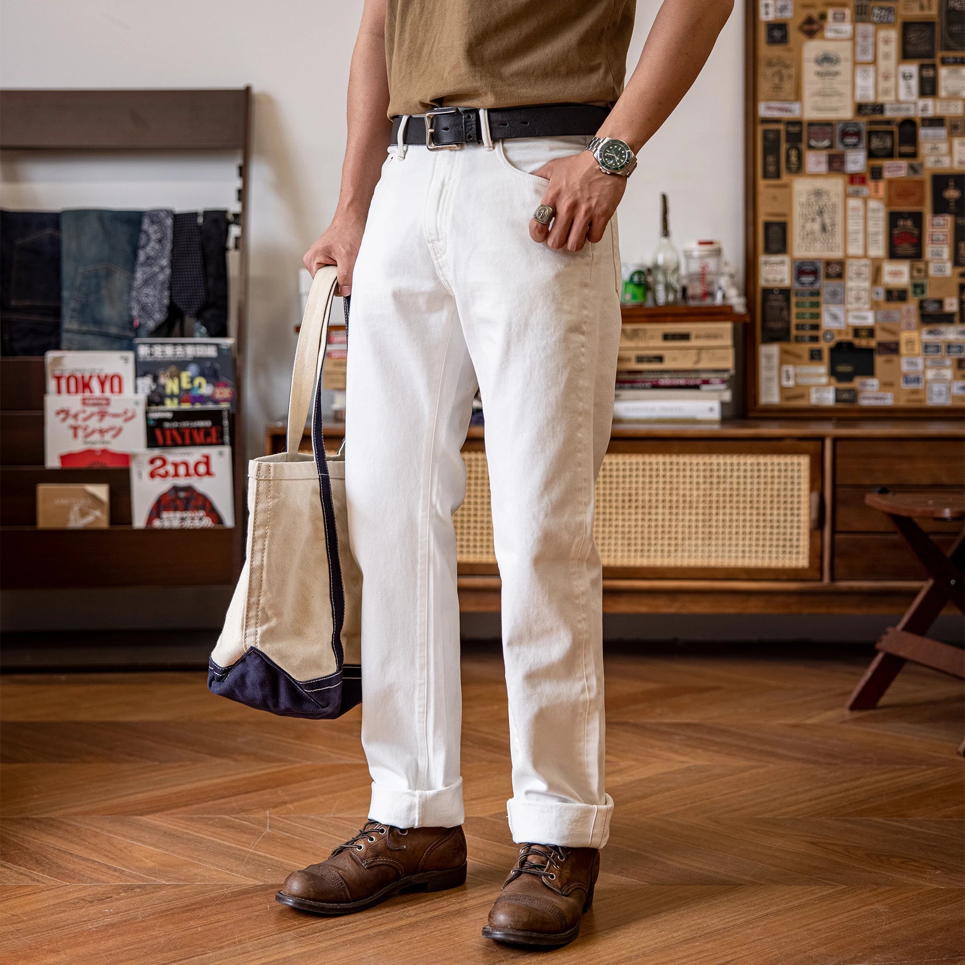 710-0003 Heavy Weight Indigo Selvage Washed 14oz Pants Sanforized Thick Raw Denim Jean Red Tornado