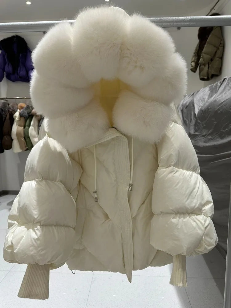 OFTBUY Loose Hooded Real Fox Fur Collar Puffer Jacket Women New Winter Oversize Clothing Thick Warm Raccoon Fur Down Coat Female