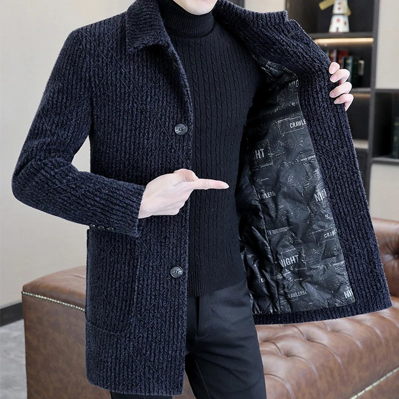 Casual Men's White Duck Down Liner Woolen Coats 2025 Winter Outwear Windproof Warm Puffer Jackets Thicken Slim Overcoat Clothing