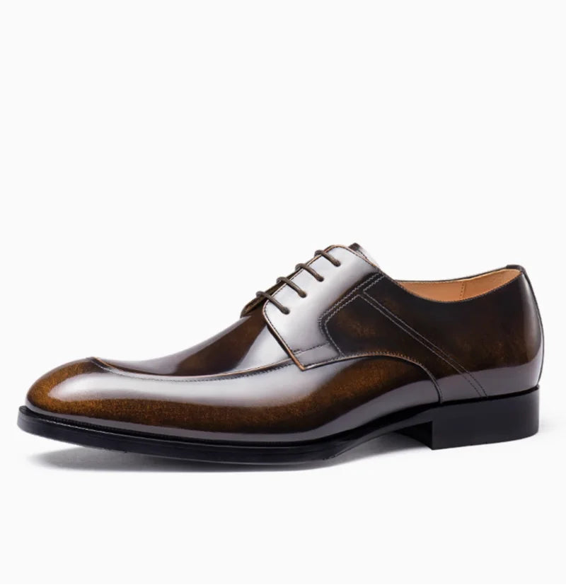 New autumn business formal leather shoes for men, genuine leather pointed toe laced British men's shoes, handmade black trendy m