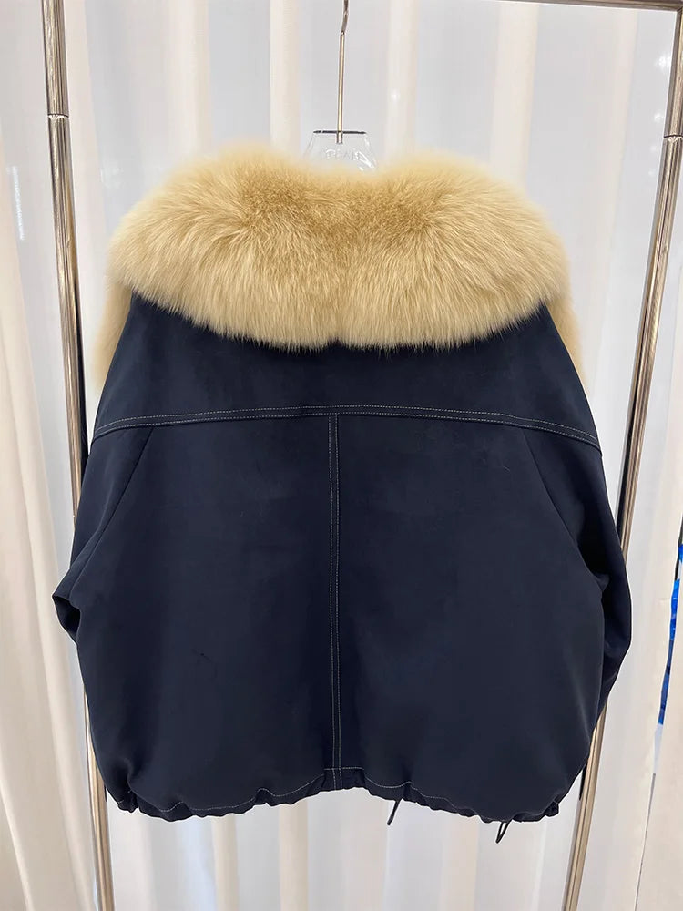 2025 New Fashion Winter Natural Real Fox Fur Collar Goose Down Parkas Jackets Womens Luxury Clothing