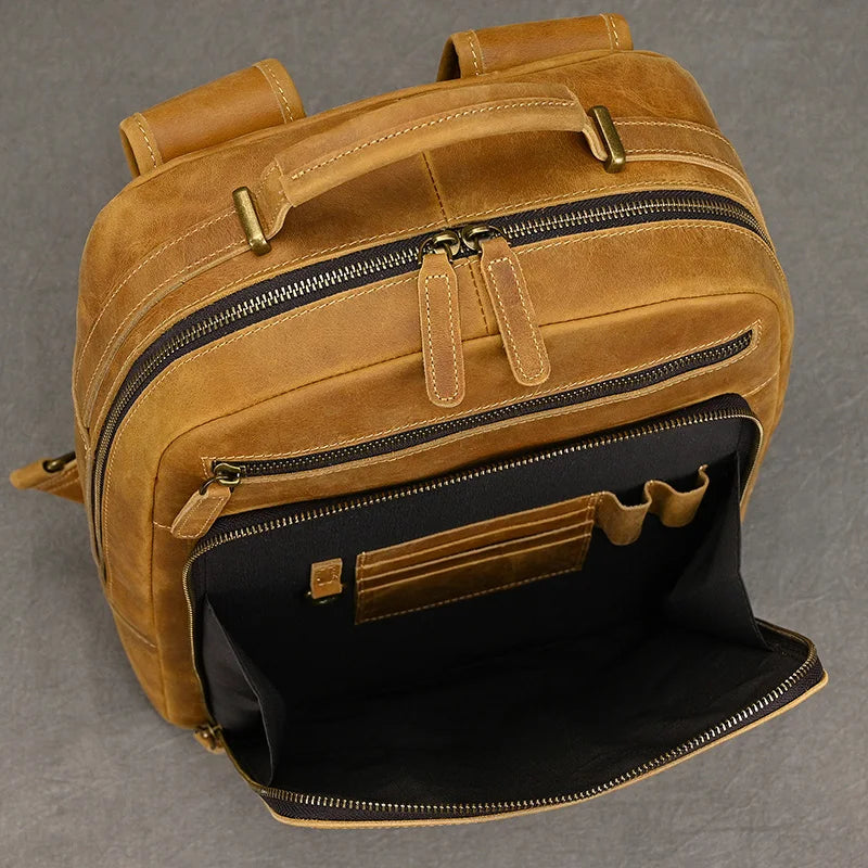 Fasshion Leather Backpack For Men Male Luxury Laptop Bagpack Bag Genuine Leather Male Backpack Travel Bag Vintage Style Men Bag