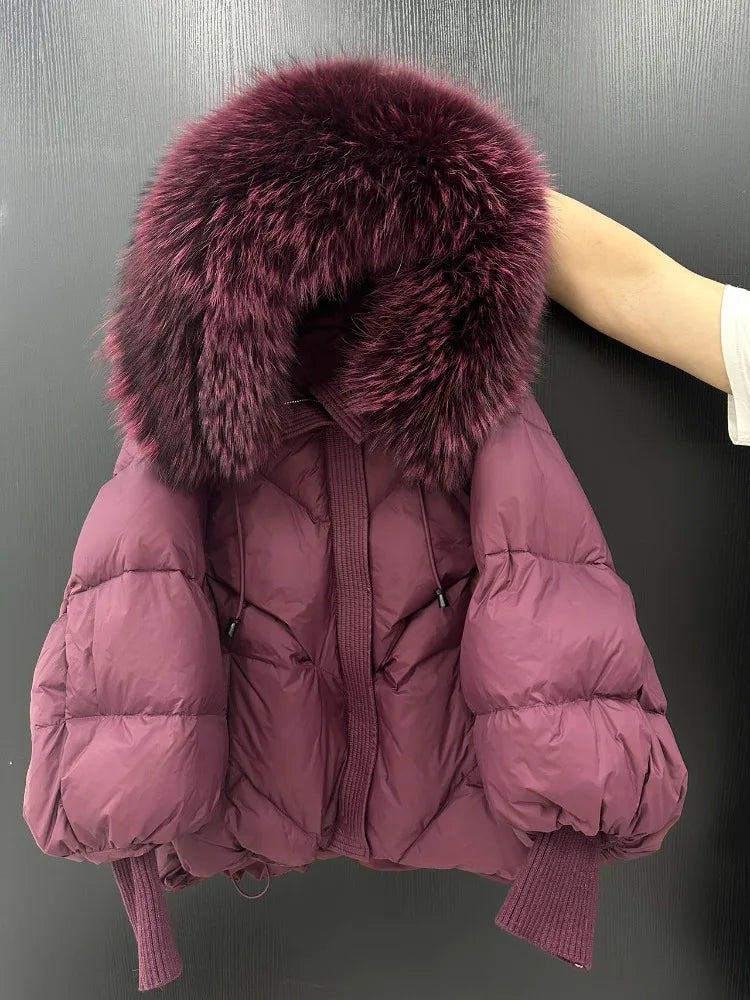 OFTBUY Loose Hooded Real Fox Fur Collar Puffer Jacket Women New Winter Oversize Clothing Thick Warm Raccoon Fur Down Coat Female