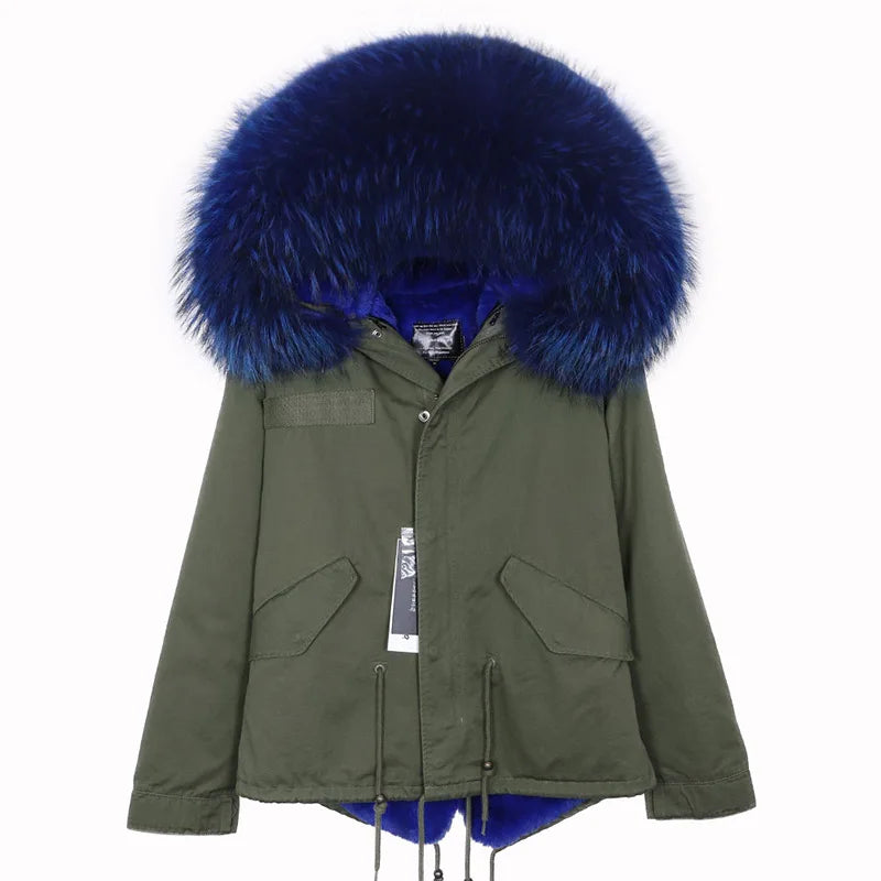 MAOMAOKONG 2025 Real Fur Coat New Fashion Fox Fur Collar Winter Women's clothing Removable Lining Thickened Jacket Short Parka