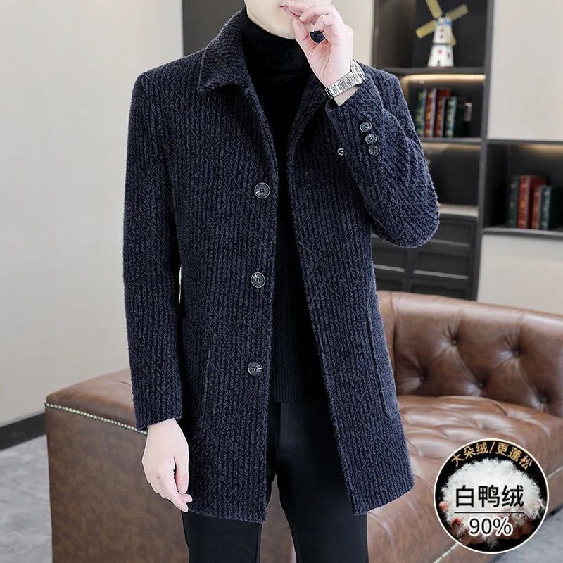 Casual Men's White Duck Down Liner Woolen Coats 2025 Winter Outwear Windproof Warm Puffer Jackets Thicken Slim Overcoat Clothing