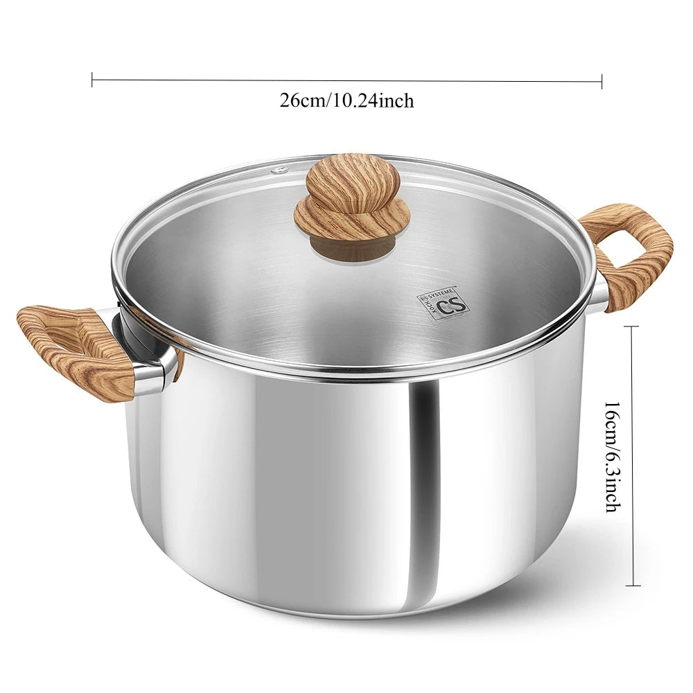 CSK Stainless Steel Pot 8 Quart Stock Pot with Visible Lid for Soup Pasta Vegetable Double Handle Dishwasher Safe