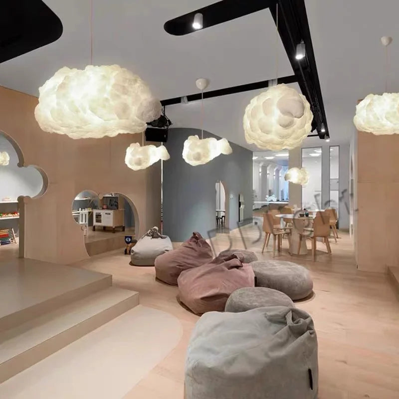 White Floating Cloud Ceiling Chandelier Cotton Lampshade Hanging Lamp Clothing Store Shopping Bedroom Living Room Lighting Decor