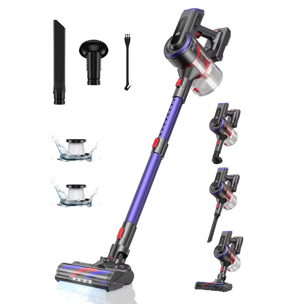 Burure JR400 portable cordless vacuum cleaner 38000PA suction power 450W household appliances 1.5L dust cup with touch screen cordless detachable battery, suitable for automotive animal hair