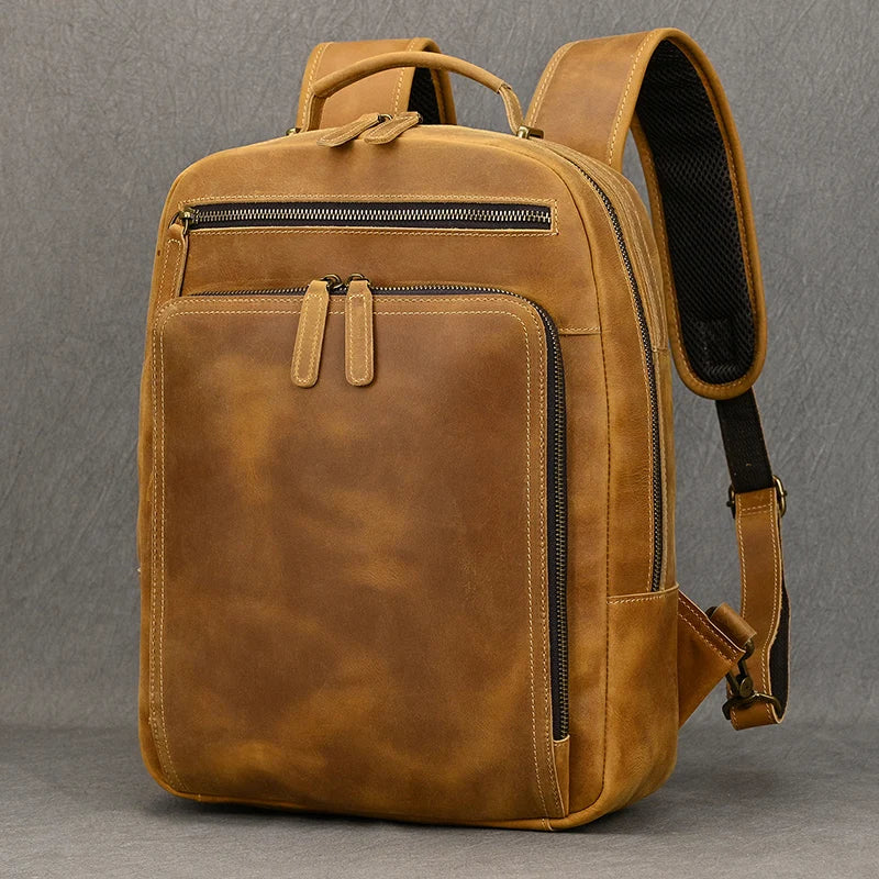 Fasshion Leather Backpack For Men Male Luxury Laptop Bagpack Bag Genuine Leather Male Backpack Travel Bag Vintage Style Men Bag