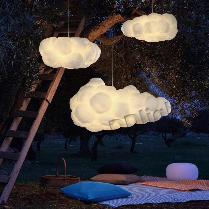 White Floating Cloud Ceiling Chandelier Cotton Lampshade Hanging Lamp Clothing Store Shopping Bedroom Living Room Lighting Decor