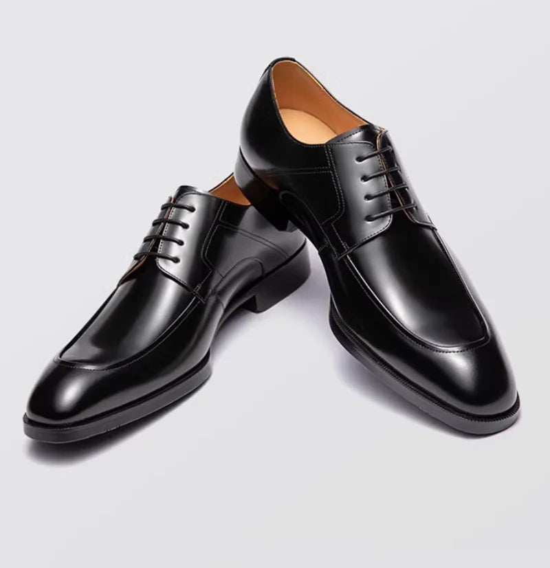 New autumn business formal leather shoes for men, genuine leather pointed toe laced British men's shoes, handmade black trendy m