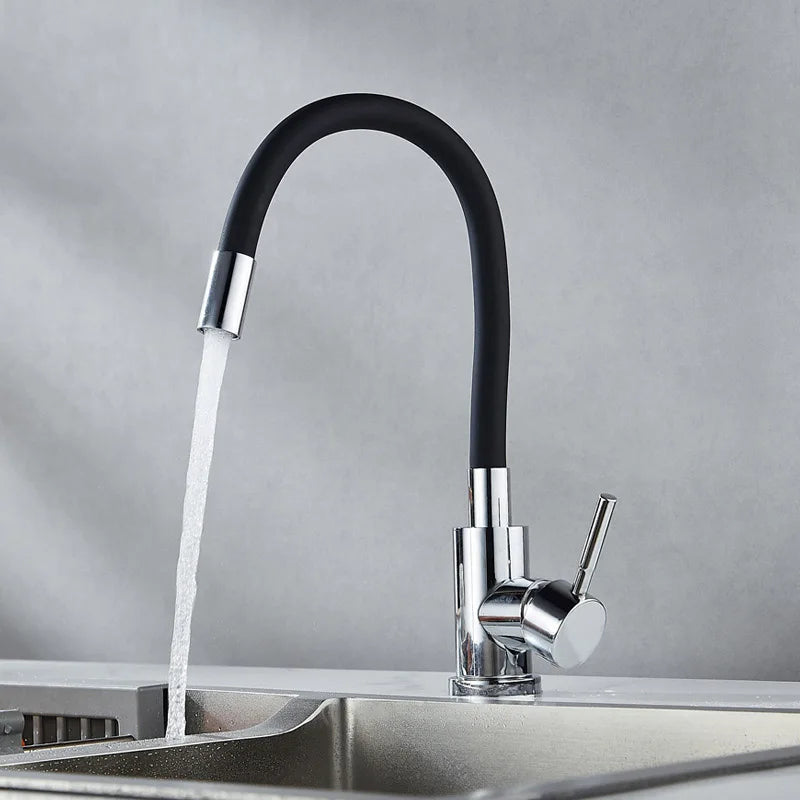 Rotatable Universal Bending Kitchen Sink Hot and Cold Dual-use Faucet 304 Stainless Steel Silicone Tube Sink Faucet