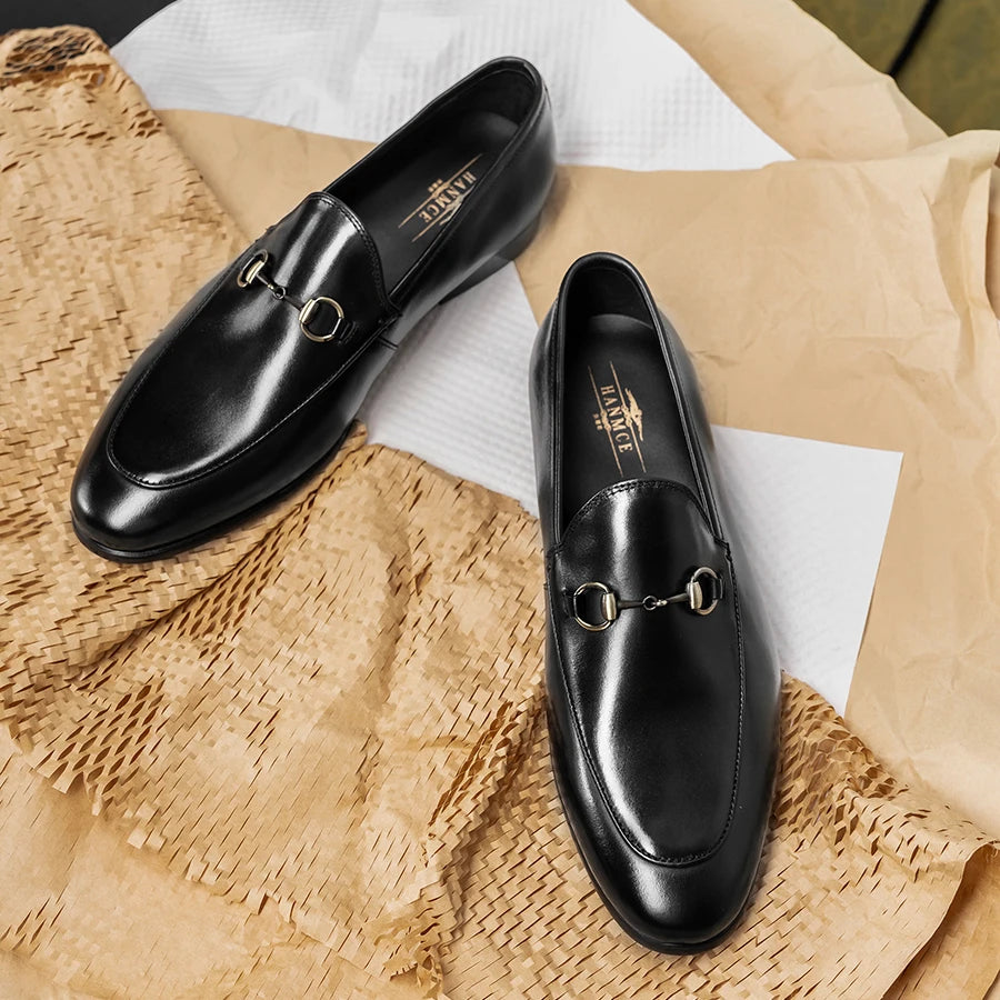 "2025 Men's Luxury Horsebit Loafers | Premium Cowhide Leather Business Casual Shoes | Italian Style Slip-On Dress Shoes