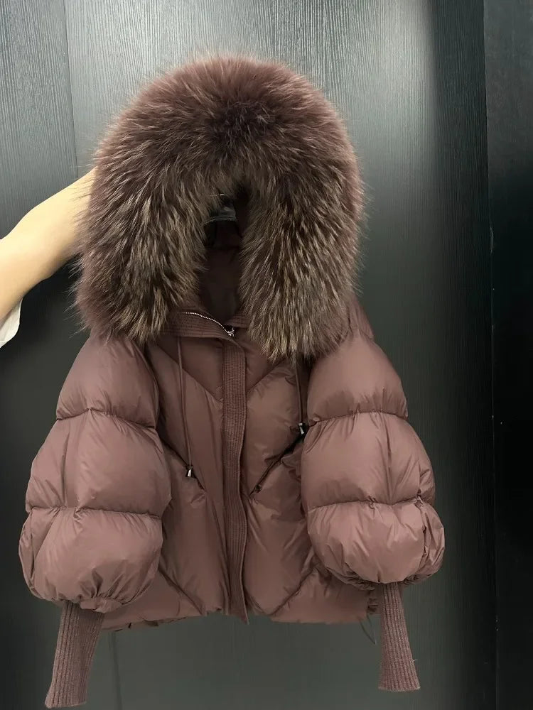 OFTBUY Loose Hooded Real Fox Fur Collar Puffer Jacket Women New Winter Oversize Clothing Thick Warm Raccoon Fur Down Coat Female