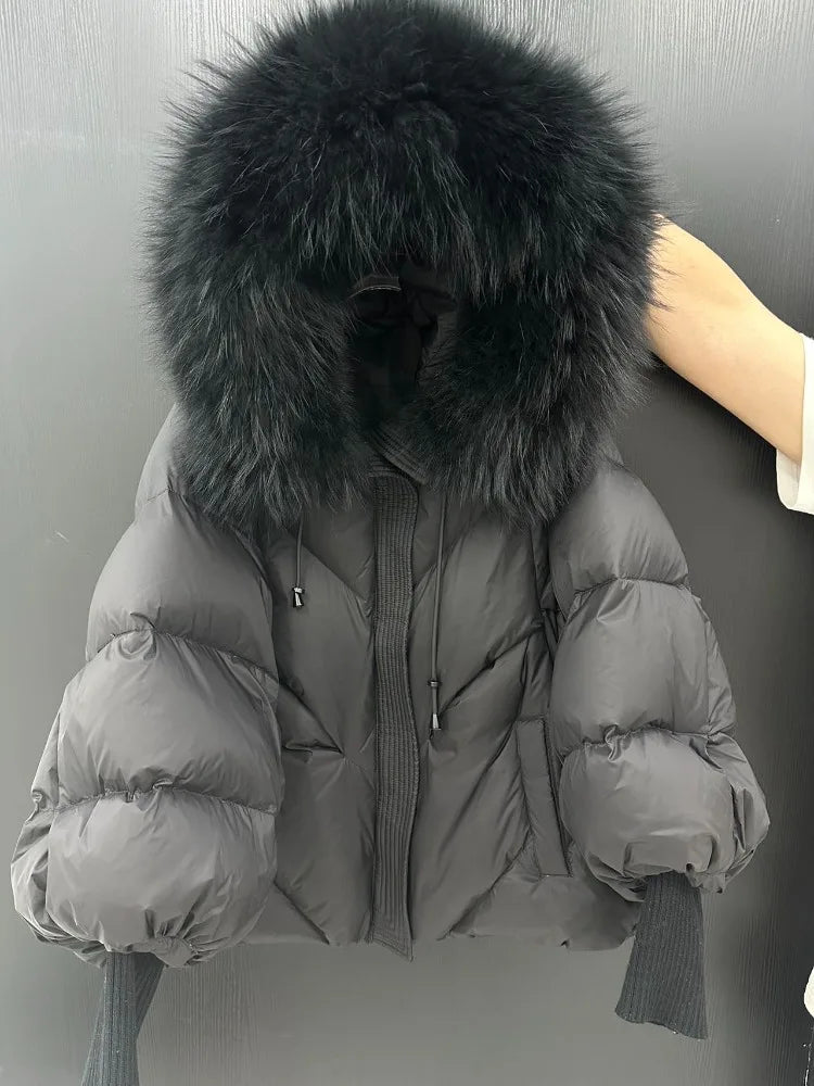 OFTBUY Loose Hooded Real Fox Fur Collar Puffer Jacket Women New Winter Oversize Clothing Thick Warm Raccoon Fur Down Coat Female