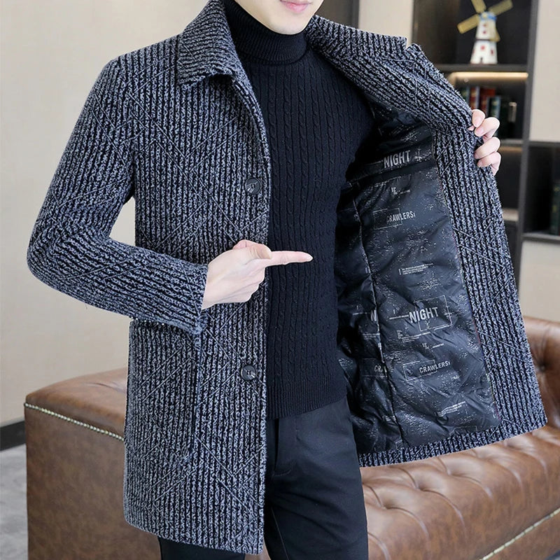 Casual Men's White Duck Down Liner Woolen Coats 2025 Winter Outwear Windproof Warm Puffer Jackets Thicken Slim Overcoat Clothing