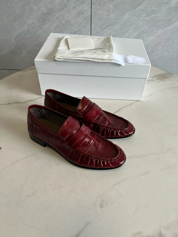 Jenny&Dave Fashionable Leather Retro Crocodile Leather Loafers Shoes Women Nordic Minimalist And Casual Flat Shoes