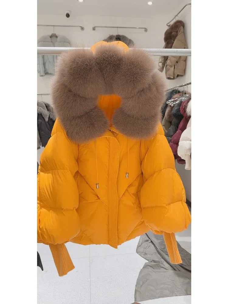 OFTBUY Loose Hooded Real Fox Fur Collar Puffer Jacket Women New Winter Oversize Clothing Thick Warm Raccoon Fur Down Coat Female