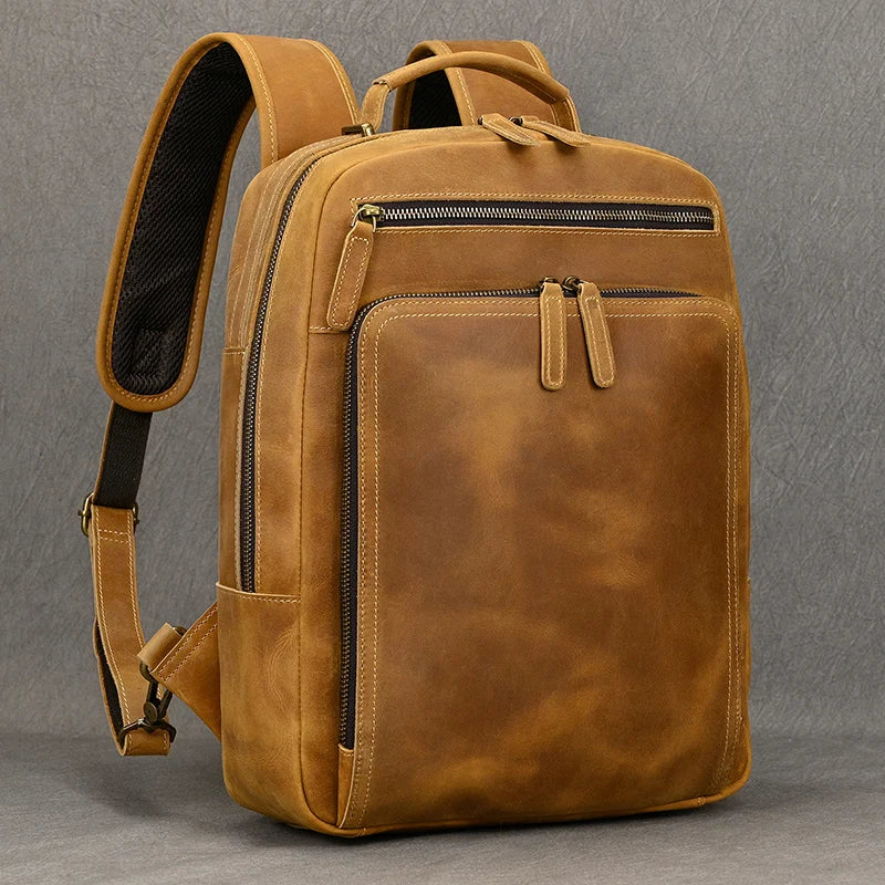 Fasshion Leather Backpack For Men Male Luxury Laptop Bagpack Bag Genuine Leather Male Backpack Travel Bag Vintage Style Men Bag