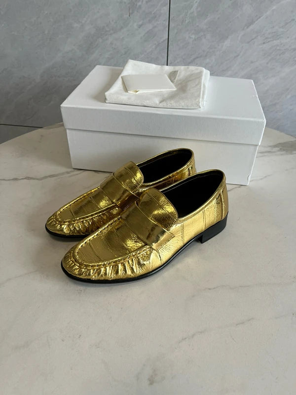 Jenny&Dave Fashionable Leather Retro Crocodile Leather Loafers Shoes Women Nordic Minimalist And Casual Flat Shoes