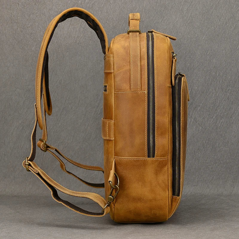 Fasshion Leather Backpack For Men Male Luxury Laptop Bagpack Bag Genuine Leather Male Backpack Travel Bag Vintage Style Men Bag