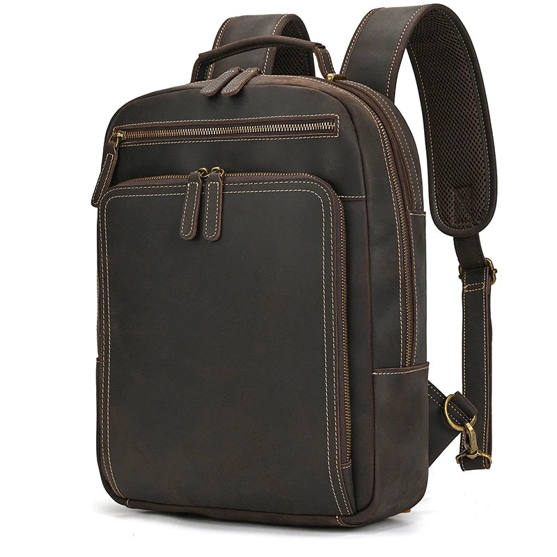 Fasshion Leather Backpack For Men Male Luxury Laptop Bagpack Bag Genuine Leather Male Backpack Travel Bag Vintage Style Men Bag