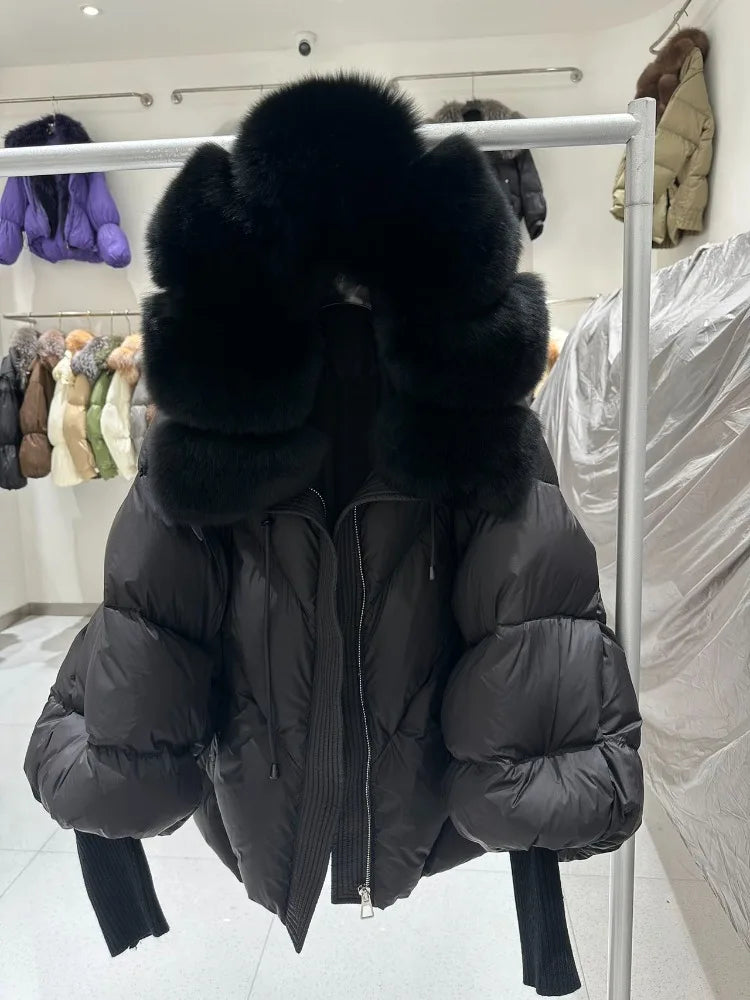 OFTBUY Loose Hooded Real Fox Fur Collar Puffer Jacket Women New Winter Oversize Clothing Thick Warm Raccoon Fur Down Coat Female